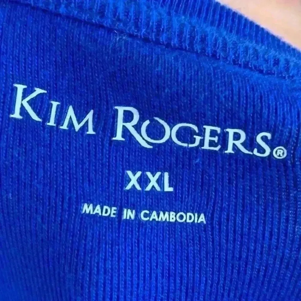 Kim Rogers womens top size XXL white blue geometric 3/4 sleeve